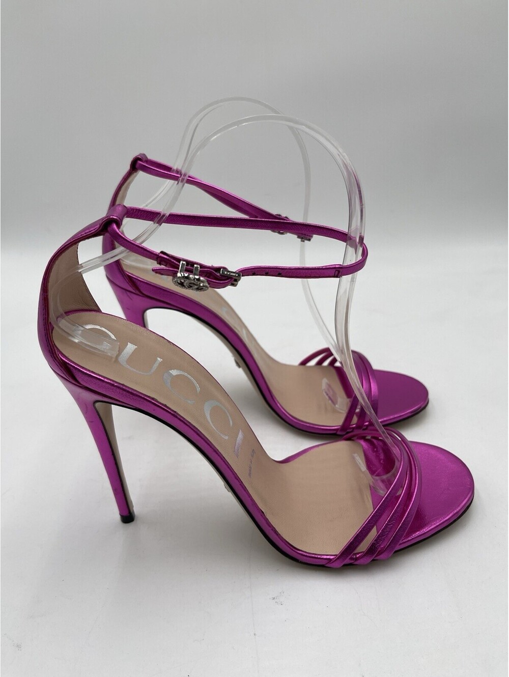 Women’s Gucci Double G ankle strap sandals in metallic pink leather Size 39